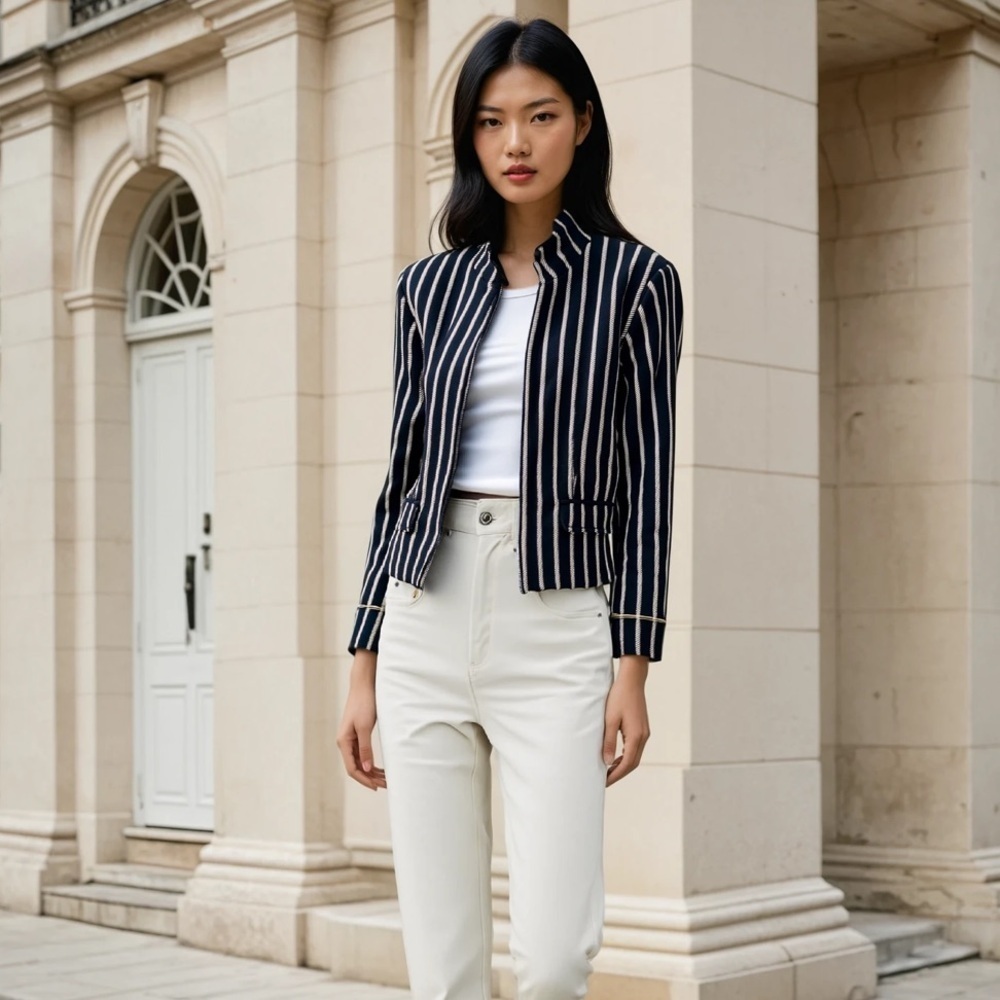Banana Republic striped zip up blazer 2
